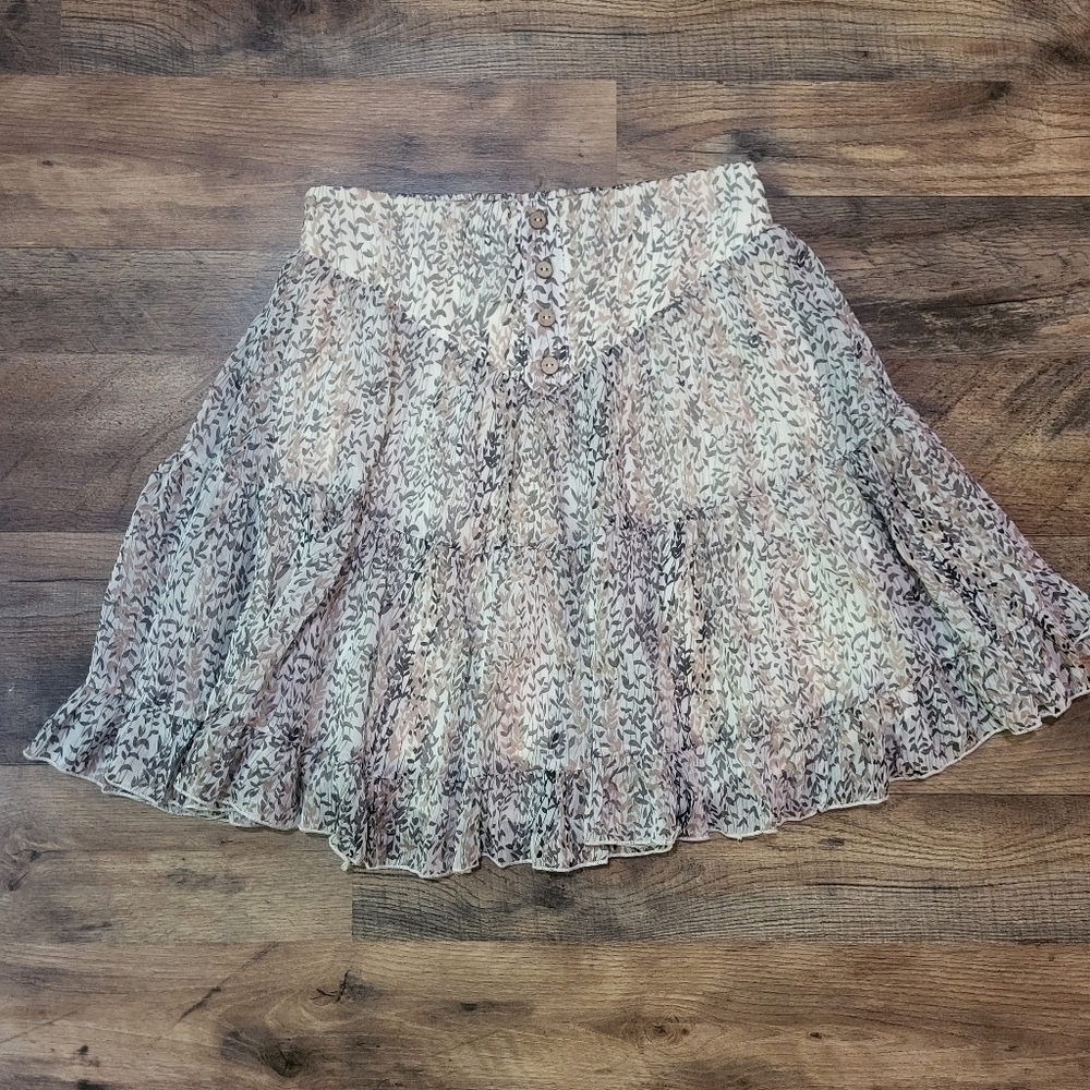 By Together Ivory & Pink Lined Tiered Ruffle Skirt Size Small